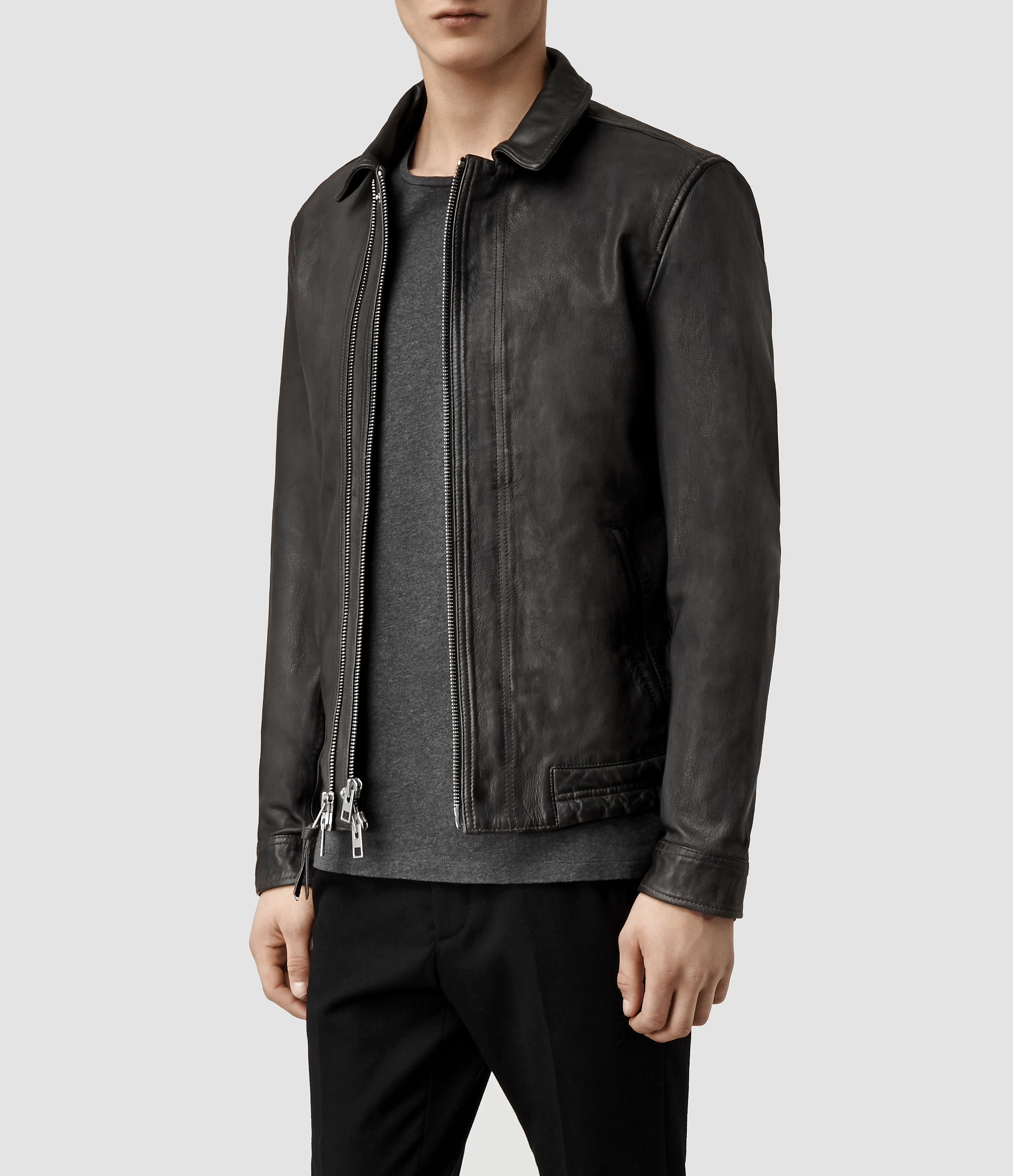Lyst - Allsaints Varley Leather Jacket in Gray for Men