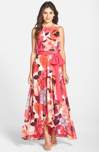 Eliza j Floral Print Chiffon Maxi Dress | Lyst
