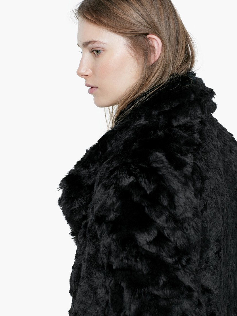 Mango Black Faux Fur Coat in Black | Lyst