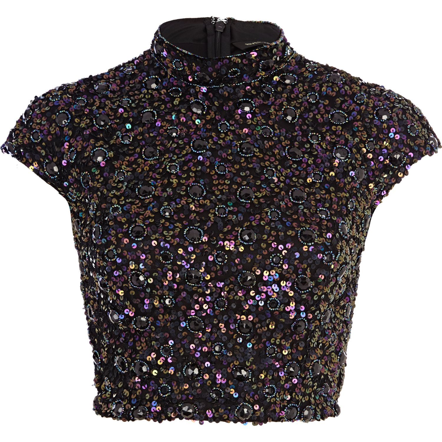 River Island Sequin Embellished Crop Top in Blue (navy) | Lyst
