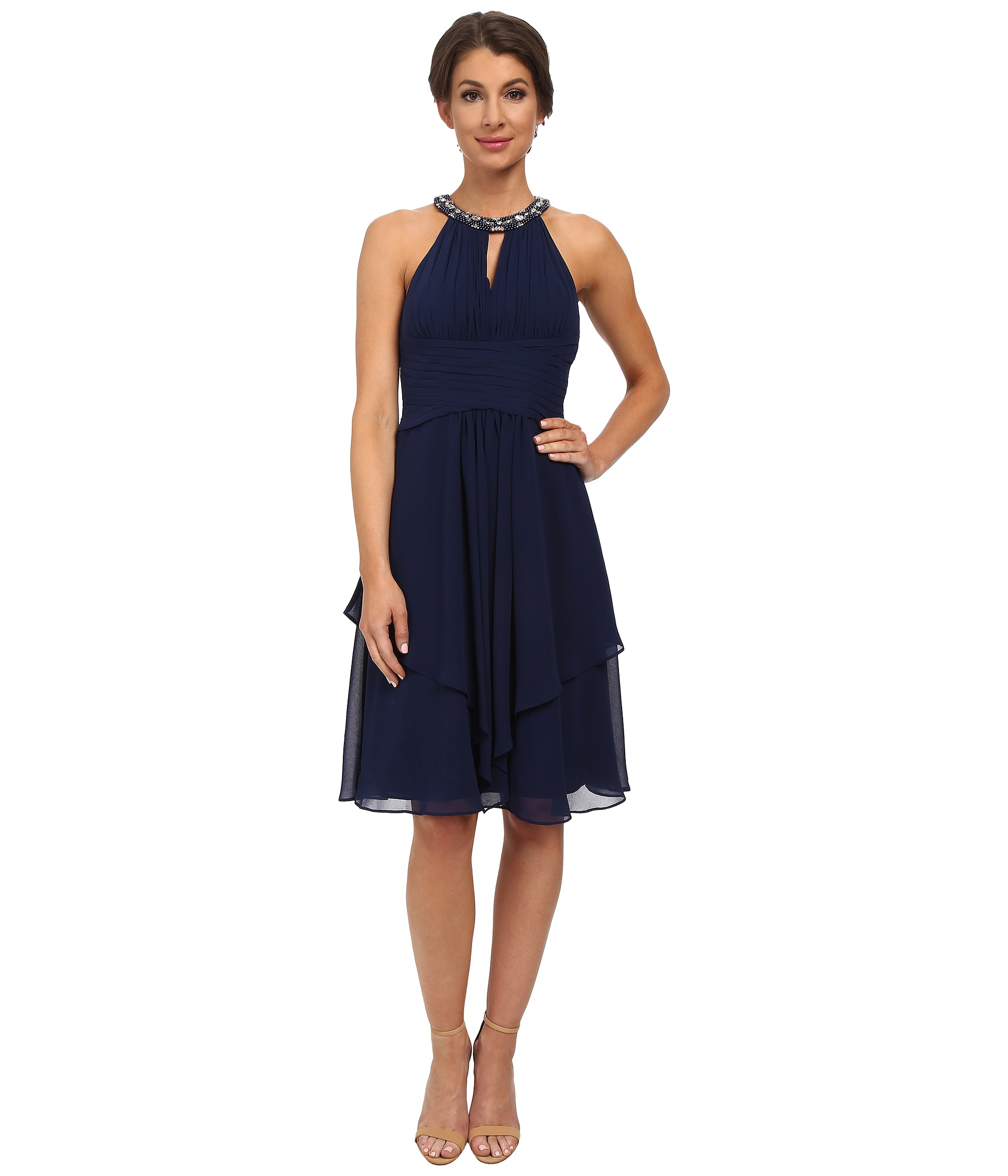Lyst Donna Morgan Sophie Beaded Halter Dress In Blue Gallery