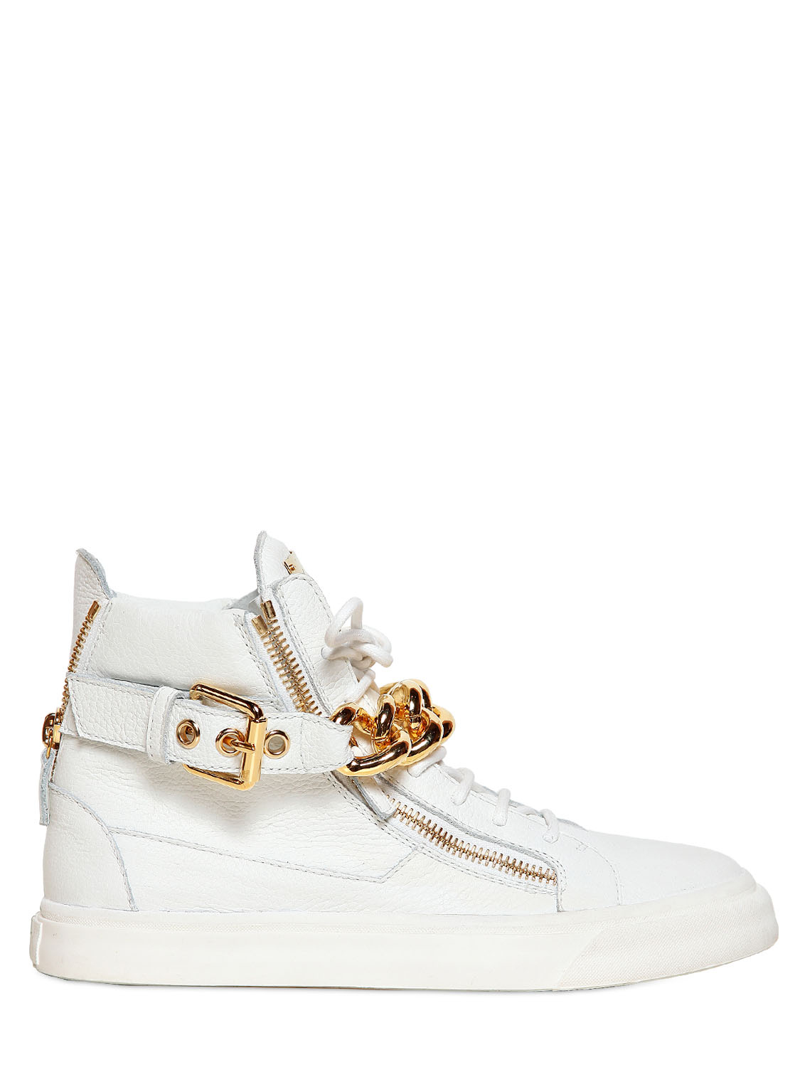 Lyst - Giuseppe Zanotti Metal Chain Leather High Top Sneakers in White ...