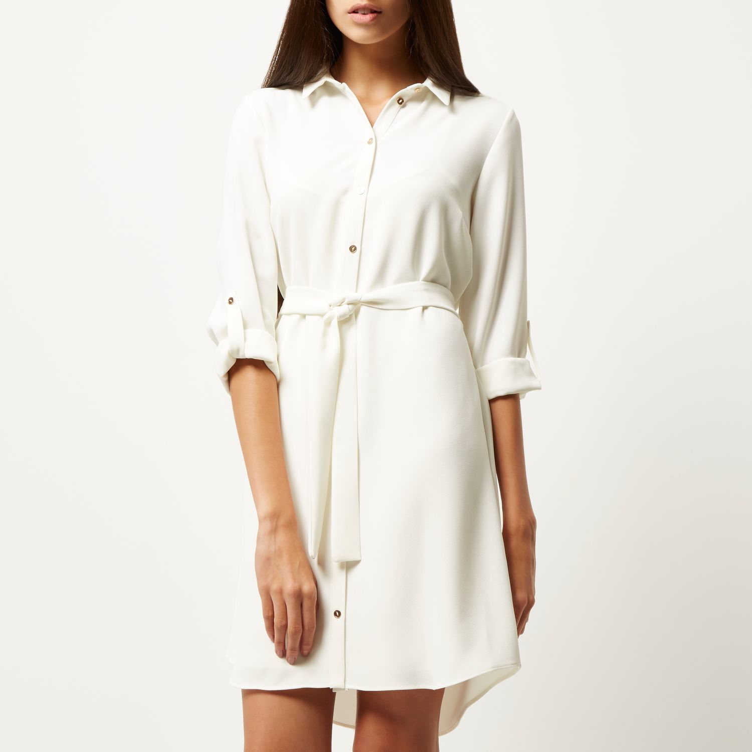 River Island Cream Belted Shirt Dress In White Lyst Gallery