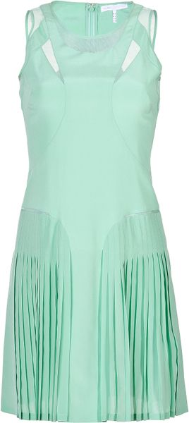 Victoria, Victoria Beckham Sheer Panel Dress With Pleating in Green | Lyst