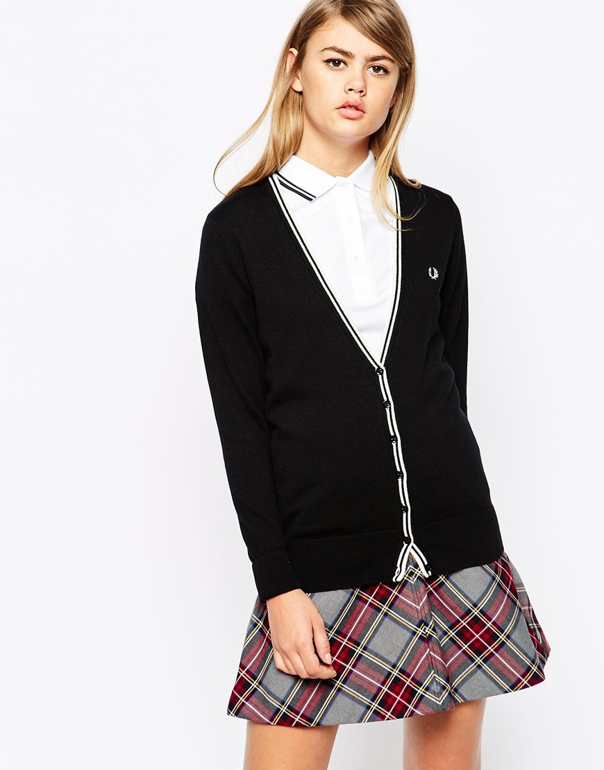 Fred perry Classic Tipped Cardigan in Black | Lyst