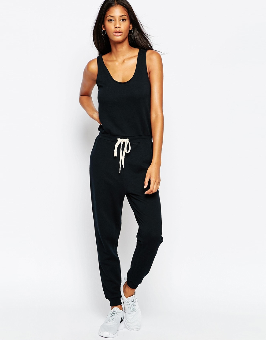 Asos Casual Vest Jumpsuit With Draw String Waist in Black | Lyst