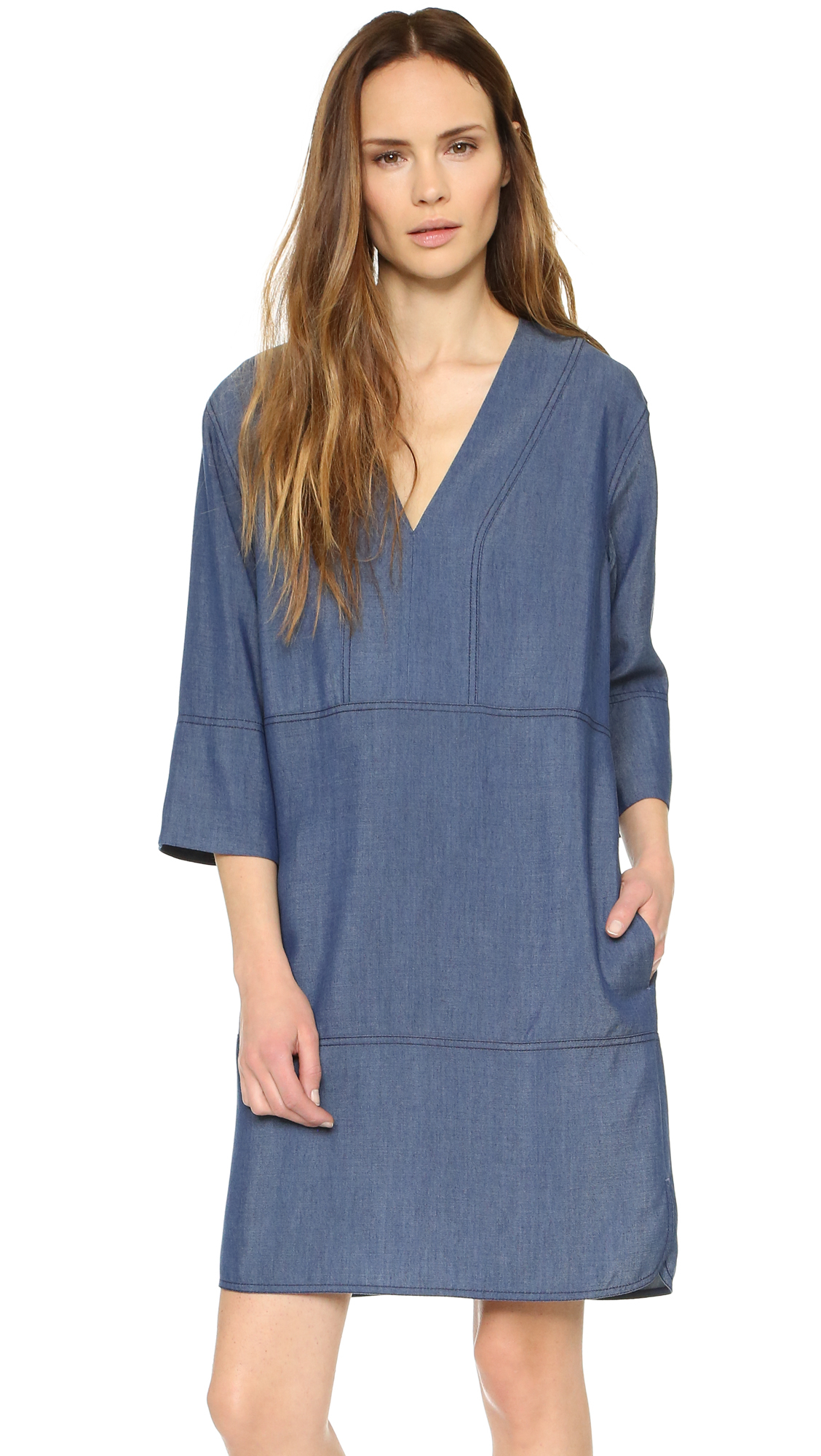 Lyst - Vince Chambray Shift Dress in Blue