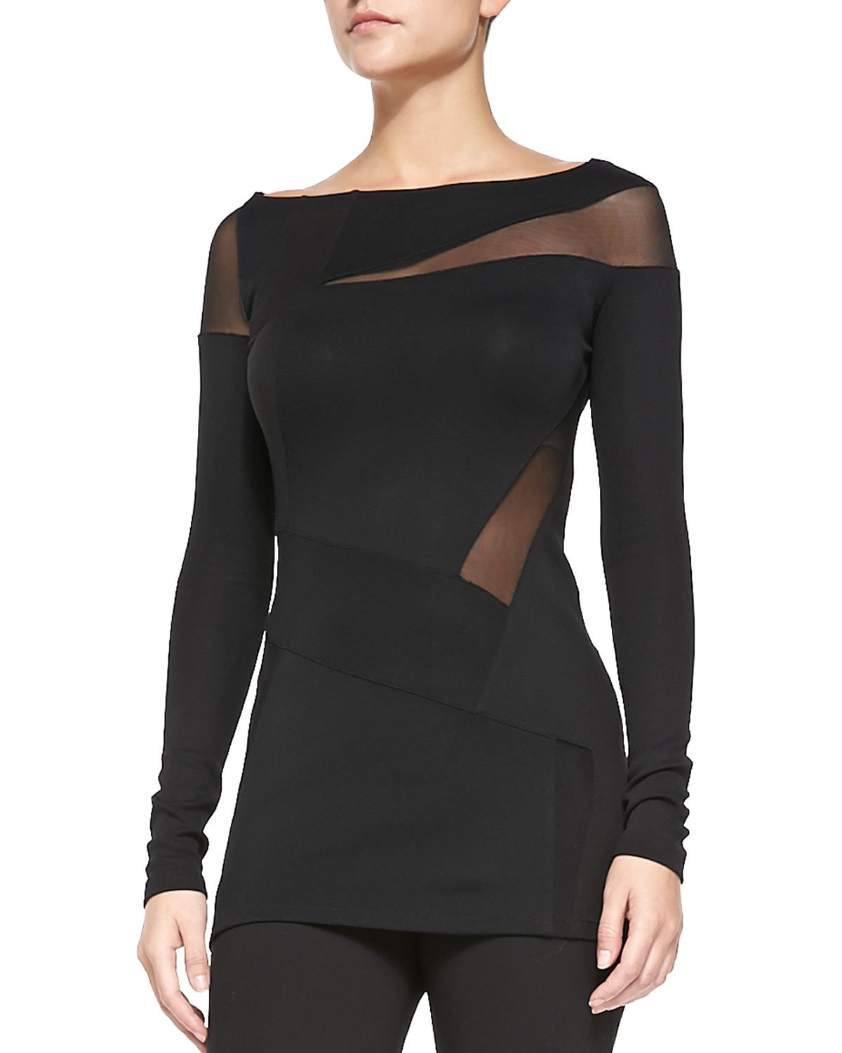 Lyst Donna Karan Longsleeve Sheer Collage Tunic in Black