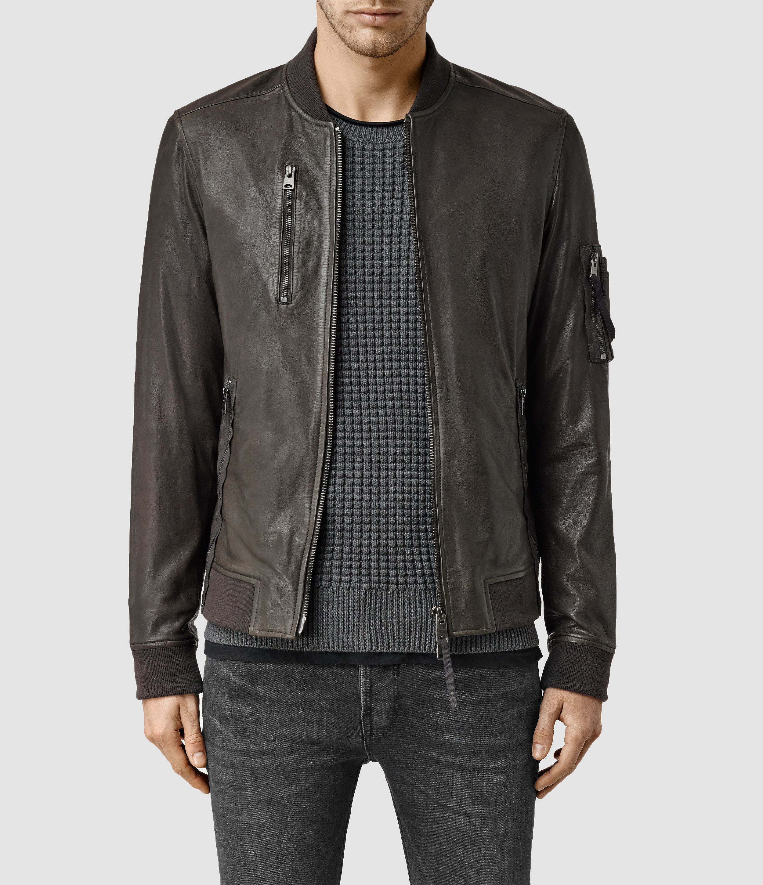 All Saints Leather Jacket Mens Cairoamani Com Allsaints Debeauvoir Leather Er Jacket In Gray For Men Lyst