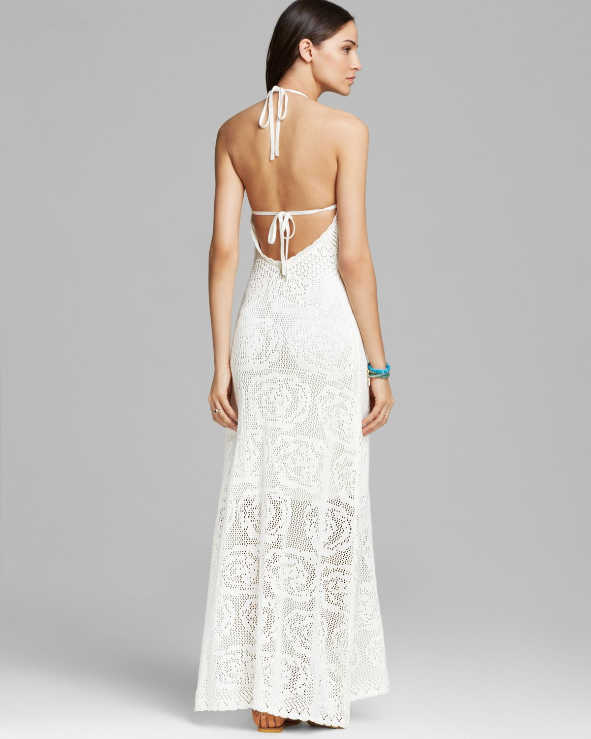 crochet maxi dress white