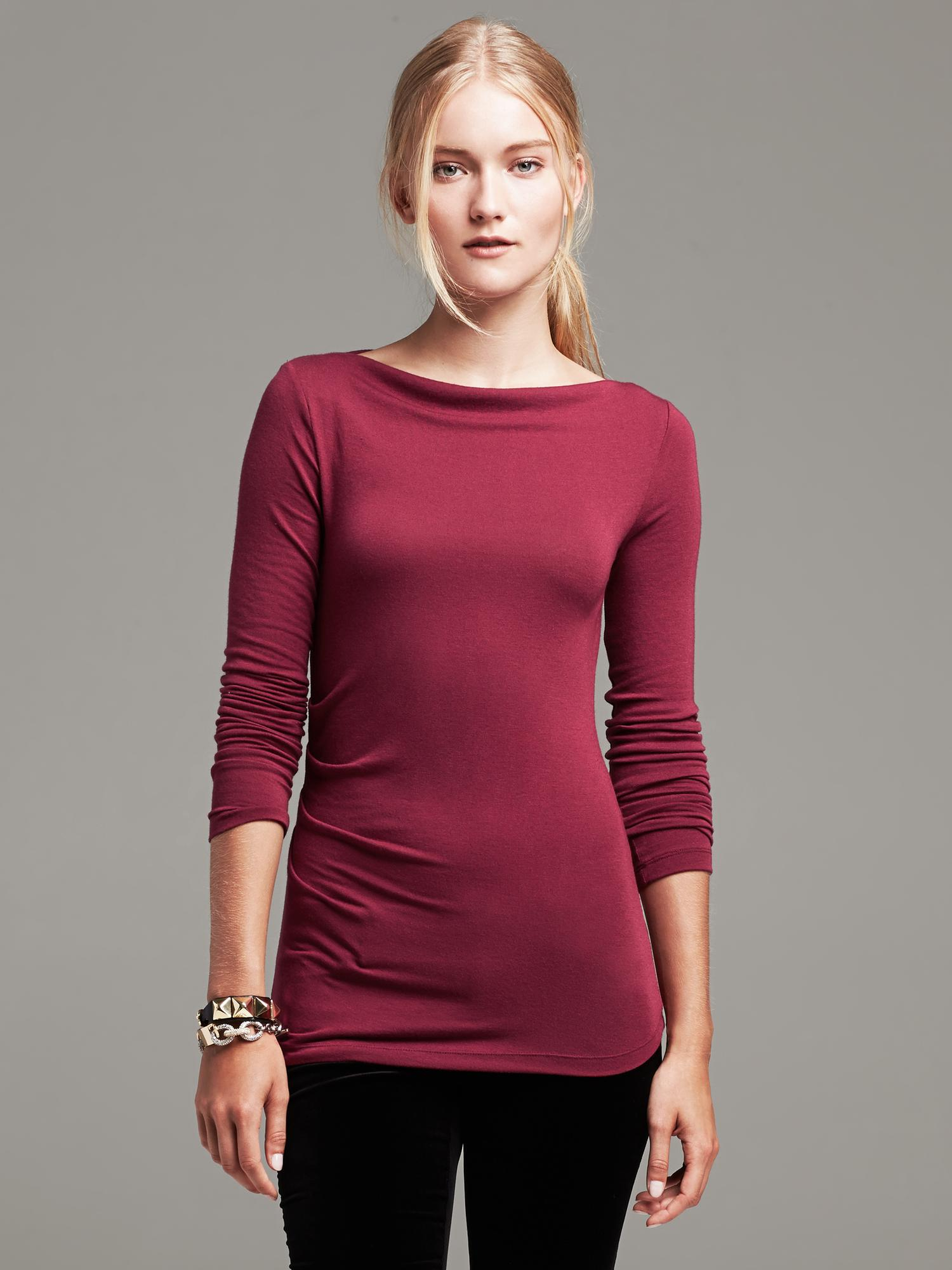 Banana republic Draped Boat Neck Tee in Red (Light rhine ...