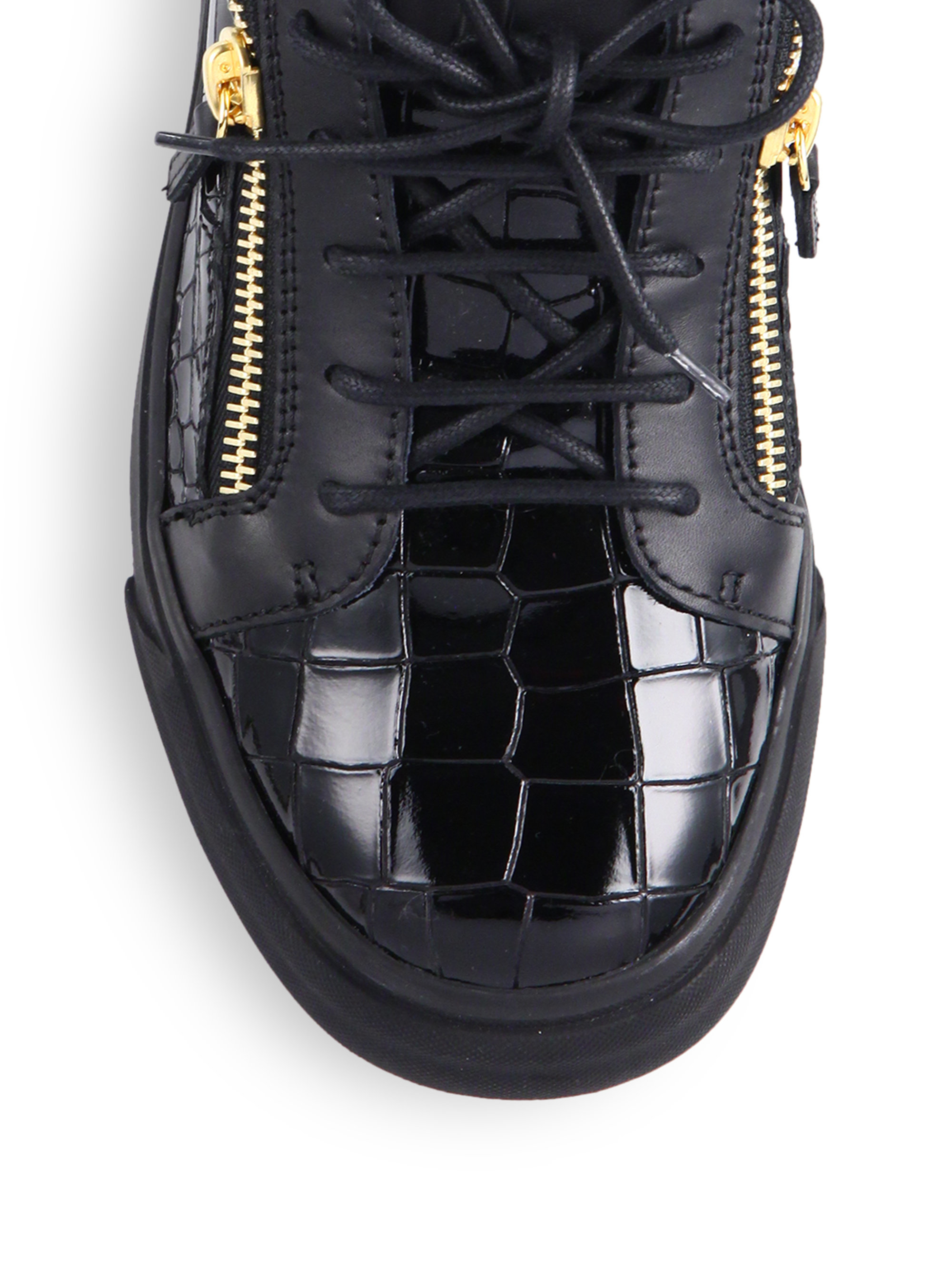 Lyst - Giuseppe Zanotti Croc-Embossed Patent Leather Low-Top Sneakers ...