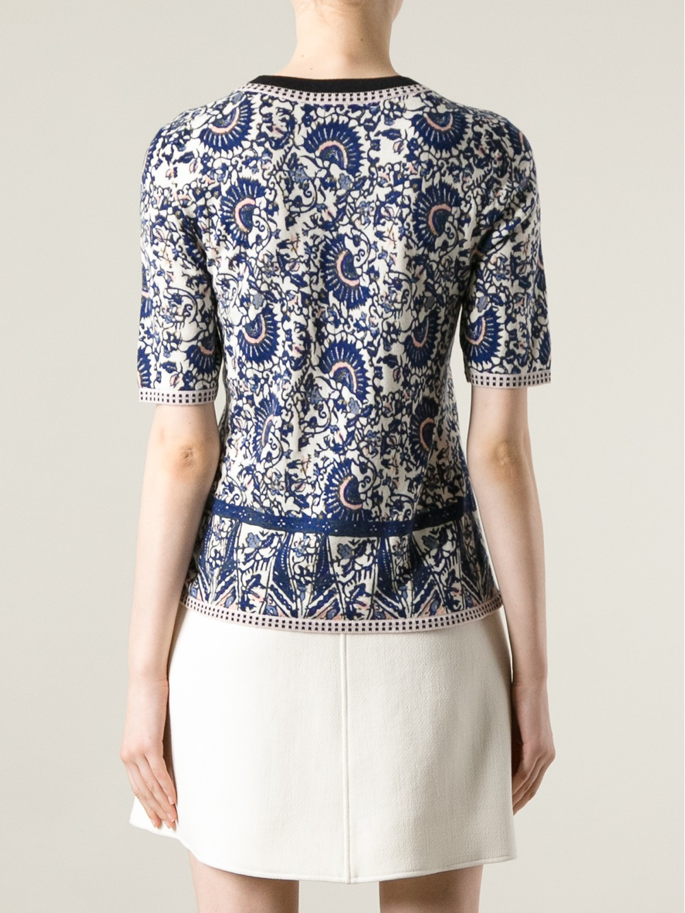 Tory burch Embroidered Printed Silk Top in Blue Lyst