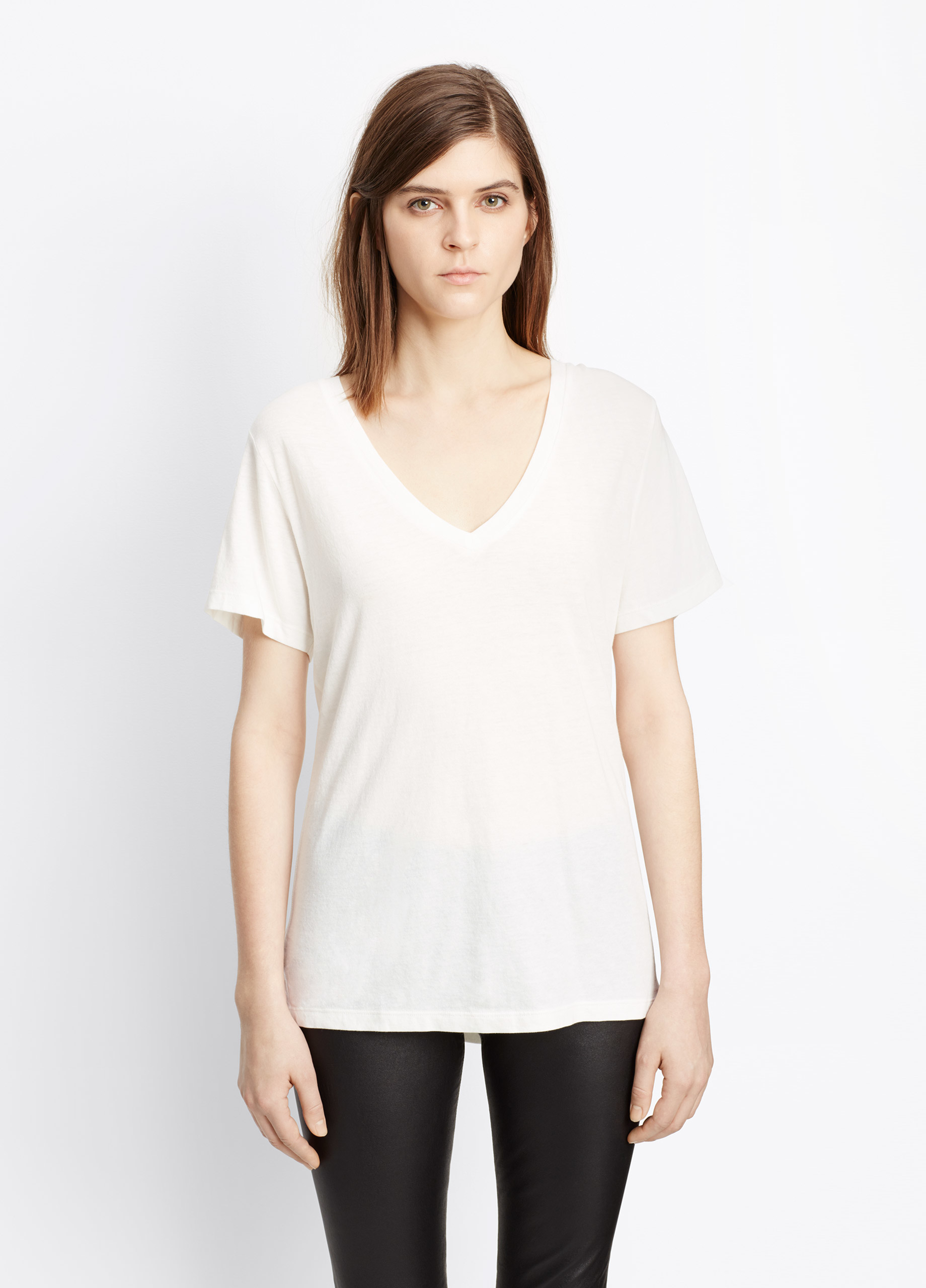 Lyst - Vince Pima Cotton Relaxed V-neck Tee in White
