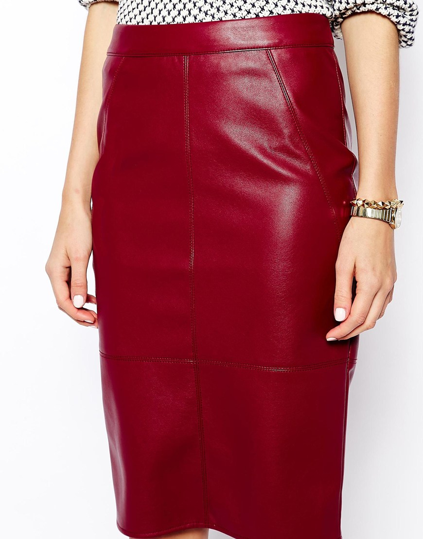 Asos Pencil Skirt In Leather Look in Red | Lyst
