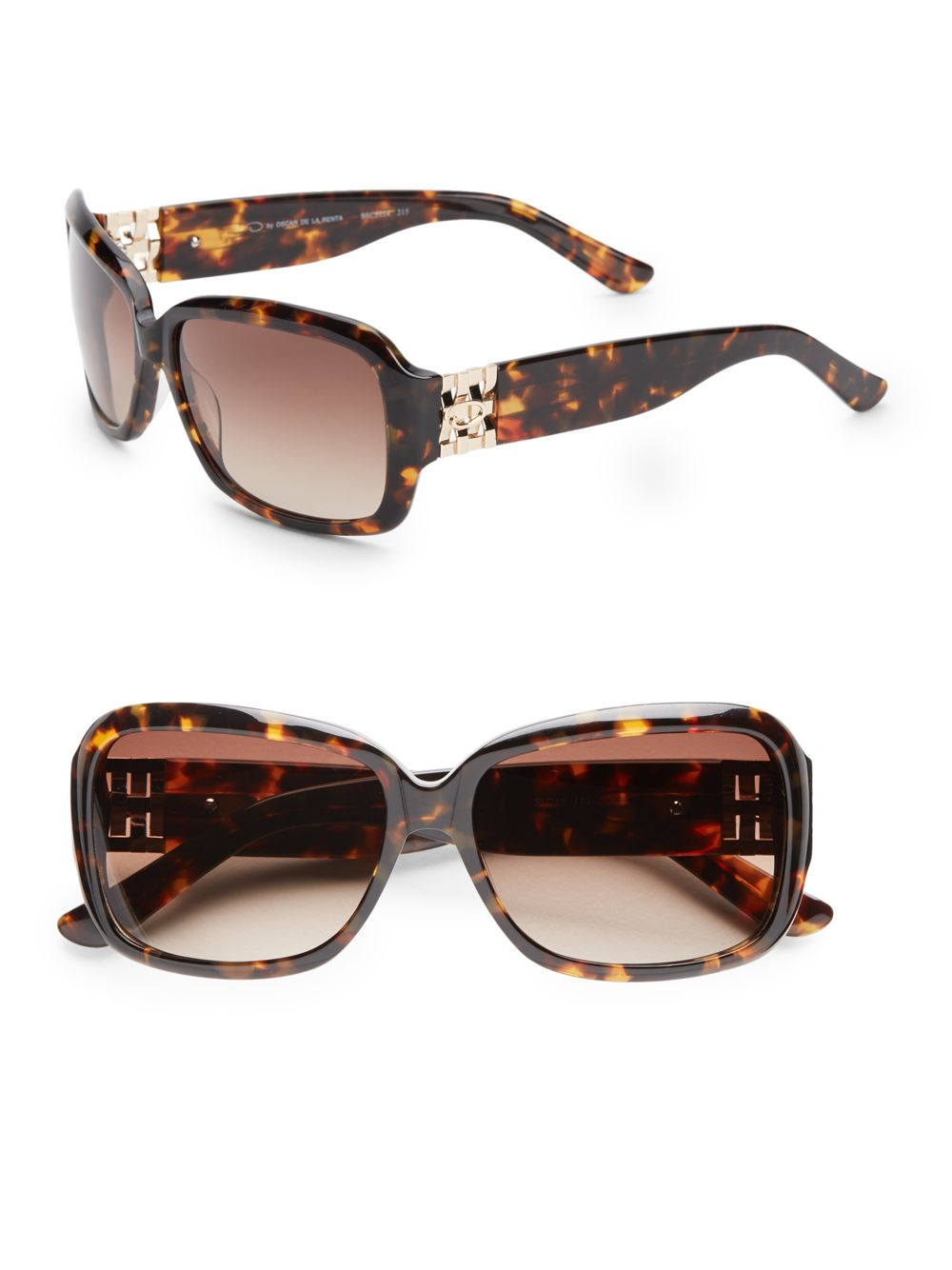 Oscar De La Renta Square Tortoise Plastic Sunglasses in Brown (tortoise ...