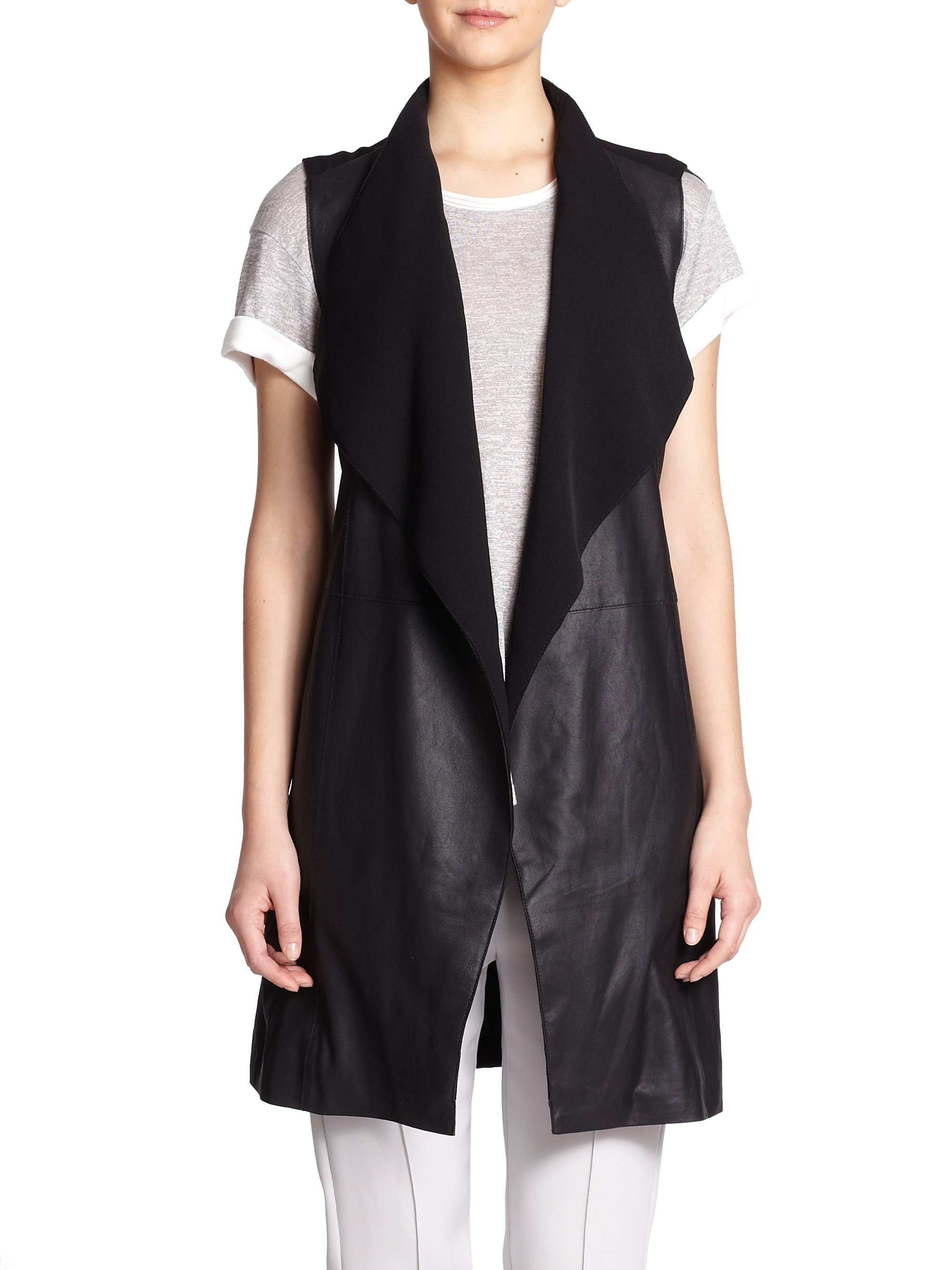 Lyst - Vince Long Leather Vest in Black