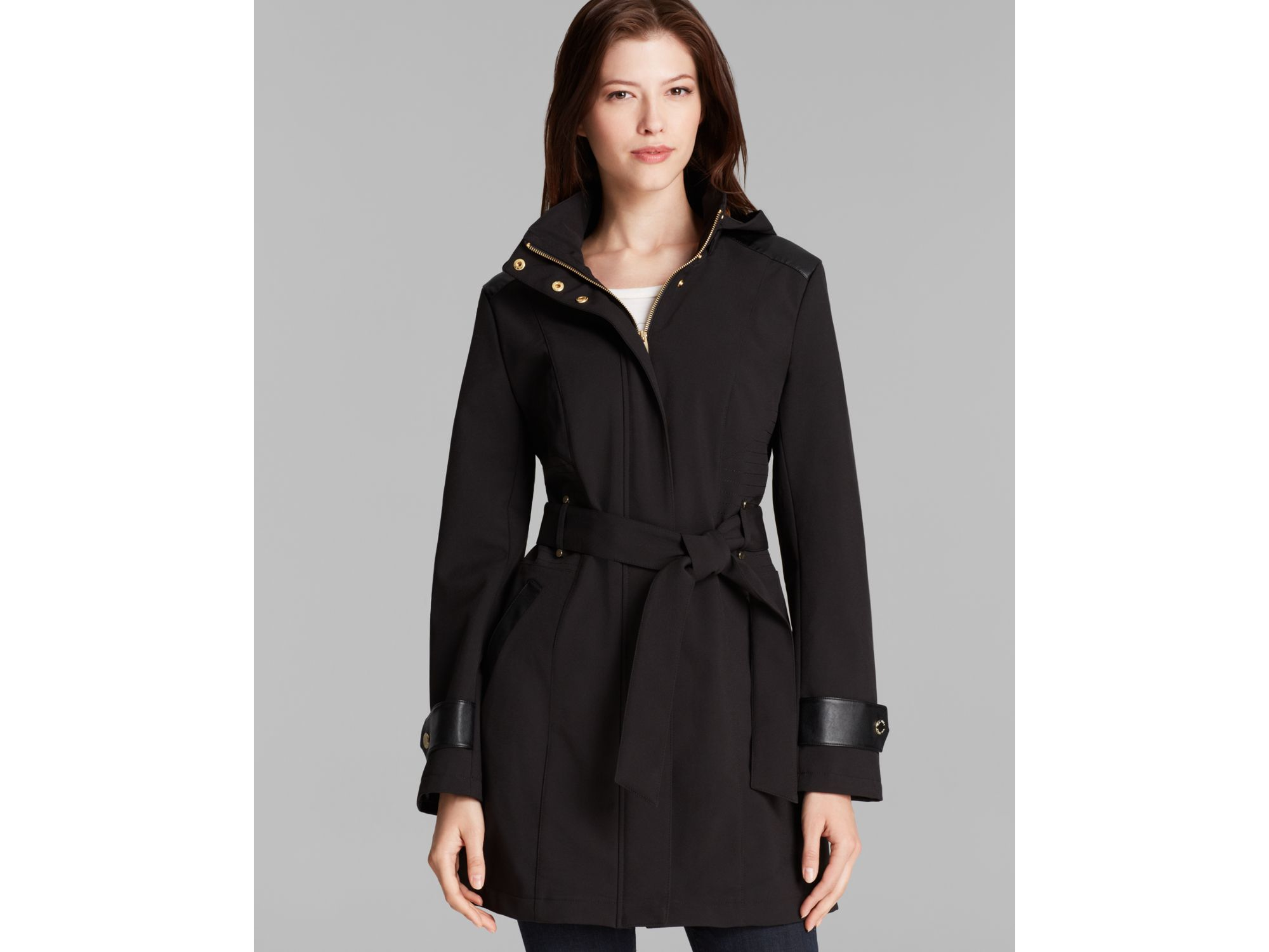 Via spiga Coat - Hooded Soft Shell Walker With Belt in Black | Lyst