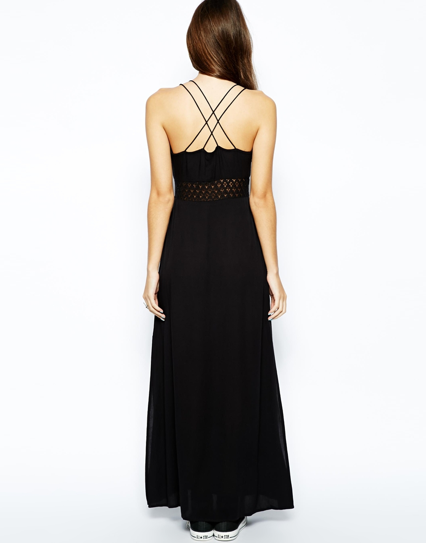 Asos Exclusive Crochet Inserts Cheesecloth Maxi Dress in Black | Lyst