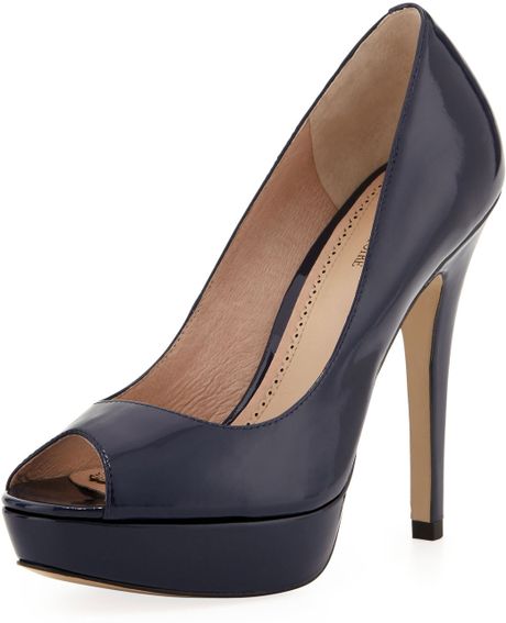 Pour La Victoire Angelie Patent Peeptoe Platform Pump Navy in Blue ...