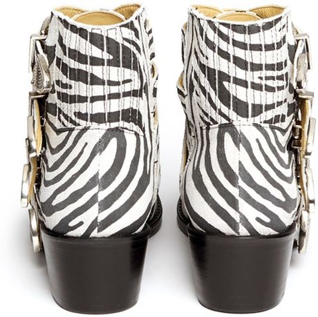 Toga Archives Buckle Zebra Print Suede Cowboy Boots in Animal (Grey ...