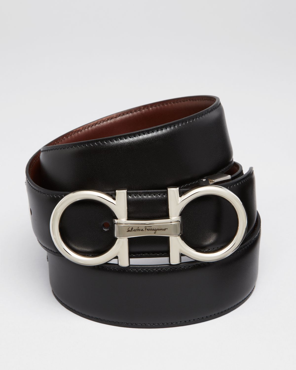 Ferragamo Reversible And Adjustable Shiny Nickel Double Gancini Belt in ...