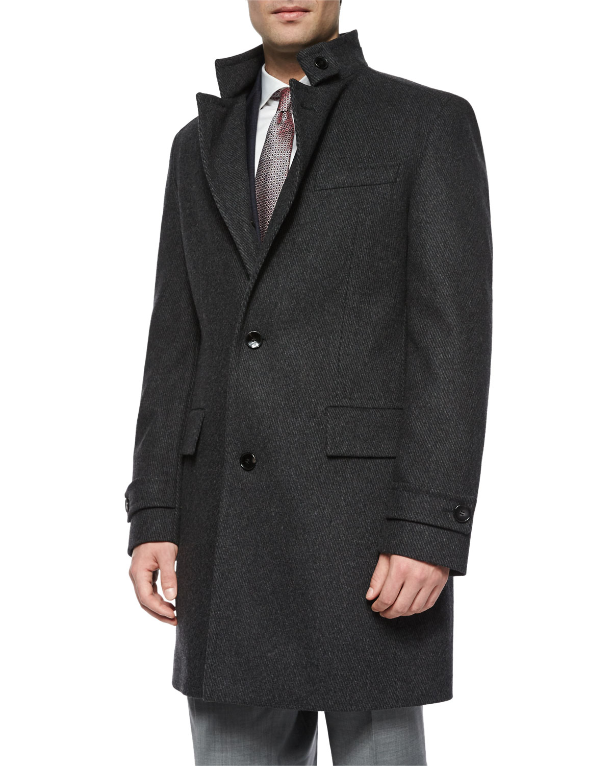 Lyst - Boss Stand-collar Wool Overcoat in Gray for Men