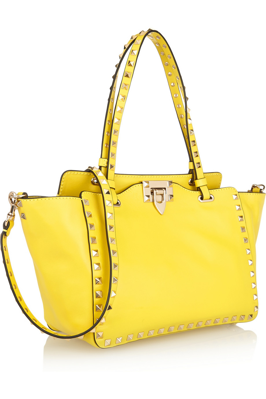 Valentino The Rockstud Small Leather Trapeze Bag in Yellow - Lyst