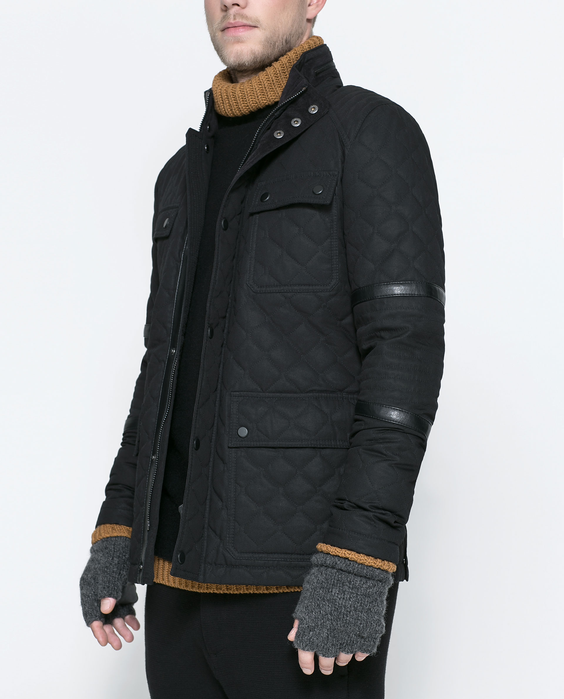 Zara Combination Three Quarter Length Coat in Black for Men Lyst