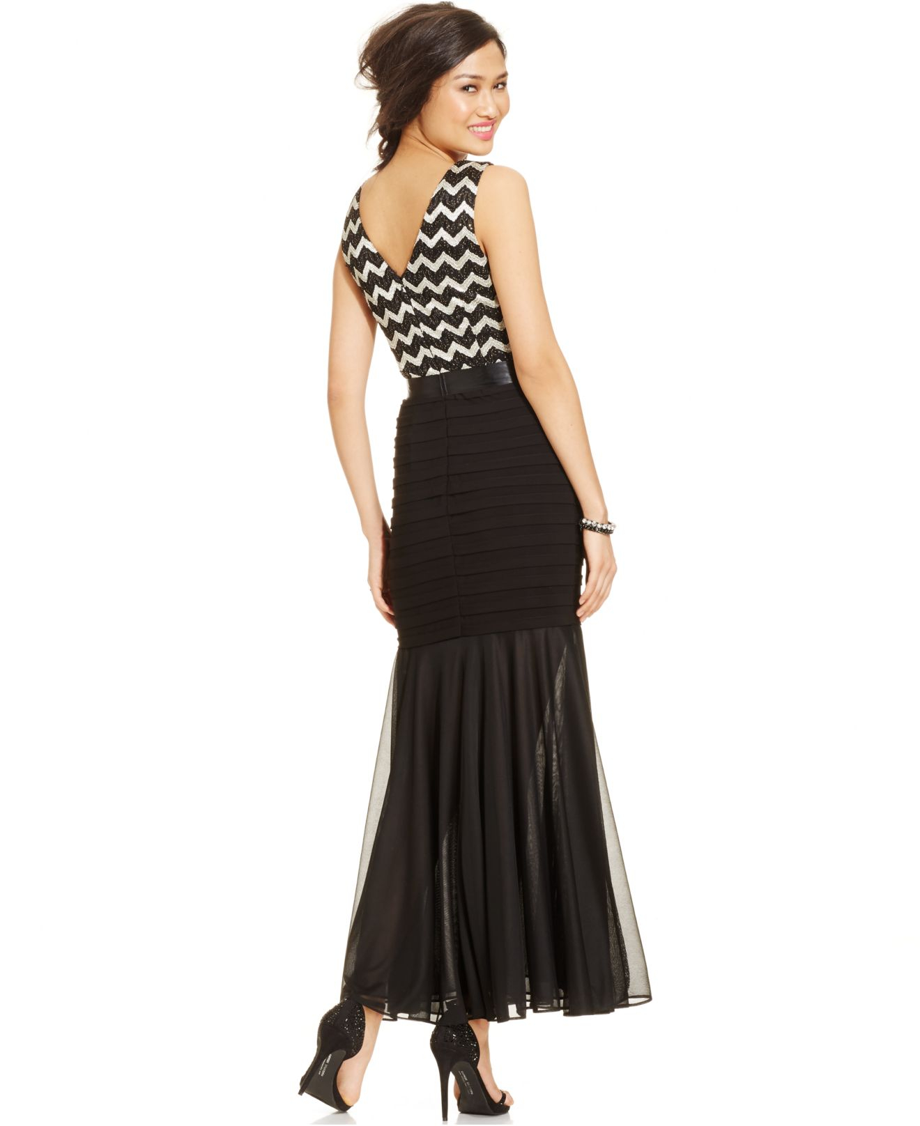betsy and adam embellished chiffon illusion gown