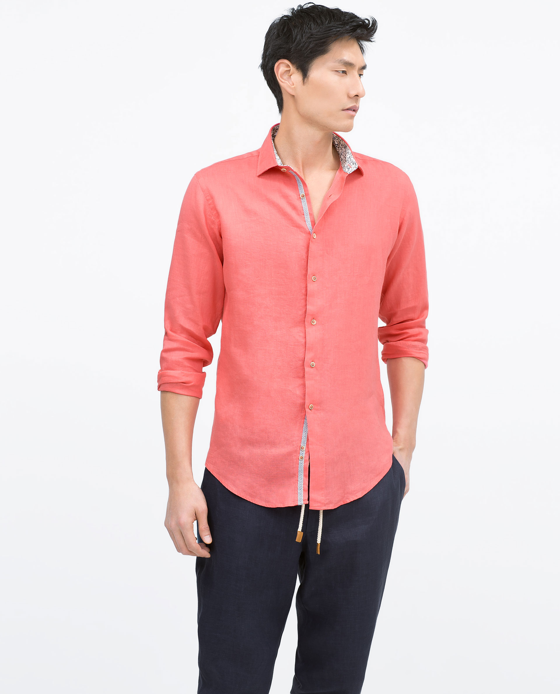 mens pale pink linen shirt