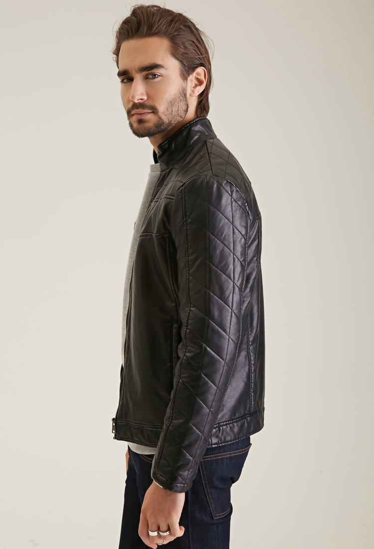 Mens Quilted Faux Leather Jacket All About Quilting Forever 21 Quilted Faux Leather Jacket In Black For Men Lyst Mens