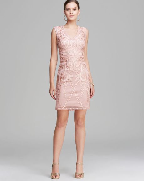 Sue Wong Dress Cap Sleeve V Neck in Pink (Rose) | Lyst