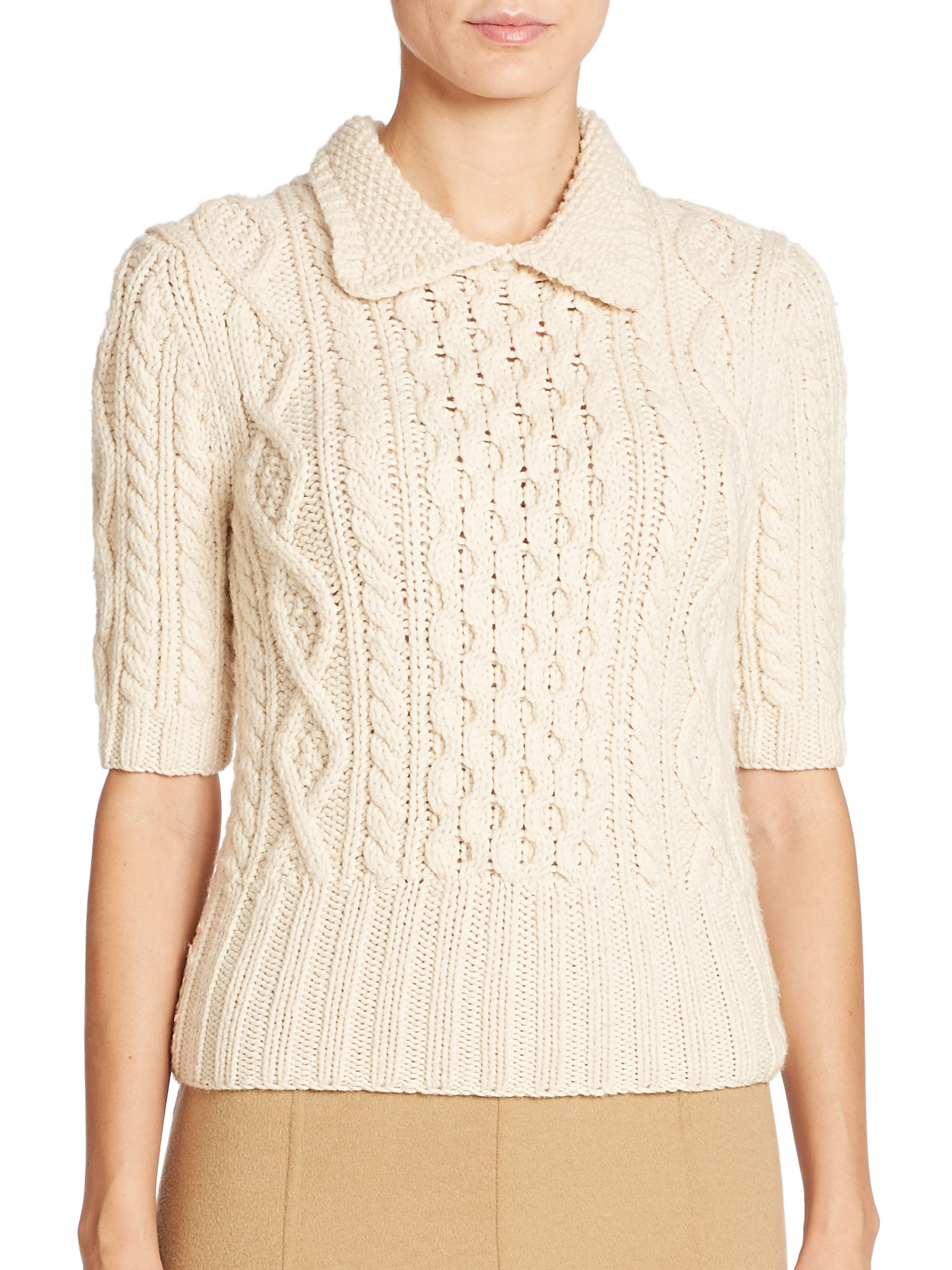 Michael kors Peter Pan Collar Merino Wool Sweater in White Lyst