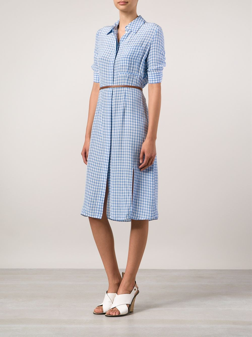 blue gingham shirt outfit