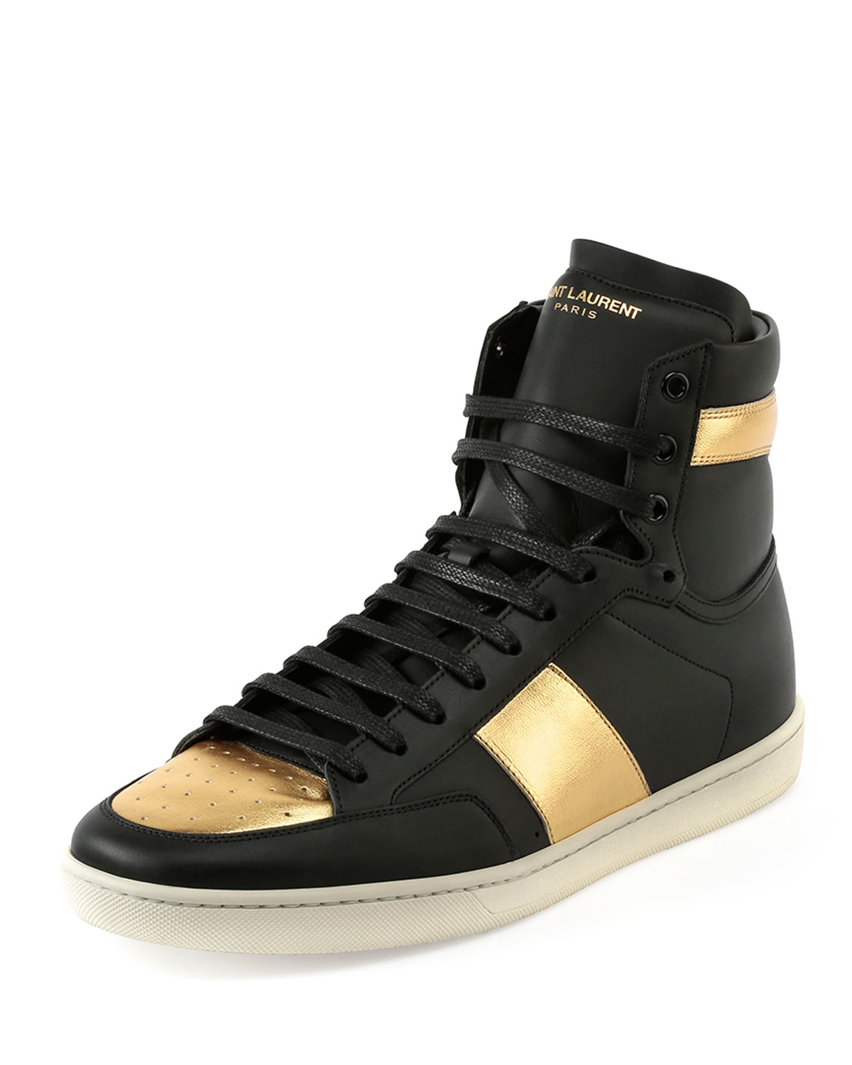 Saint laurent Sl/18H Leather High-Top Sneaker in Metallic for Men | Lyst