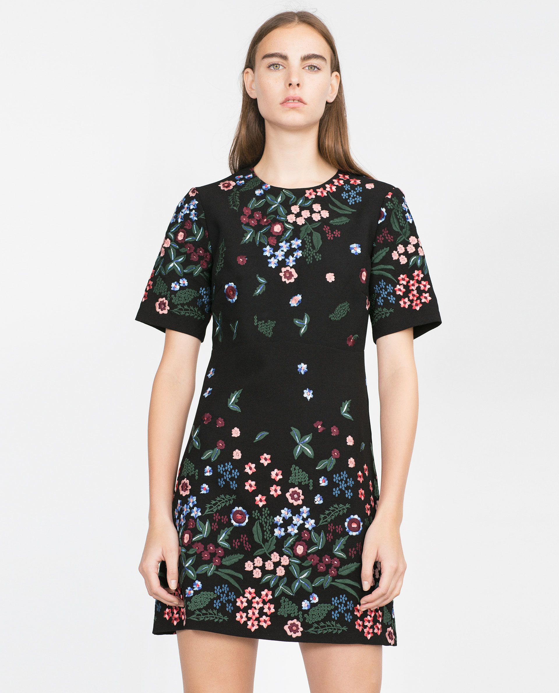 Zara Embroidered Dress in Black | Lyst