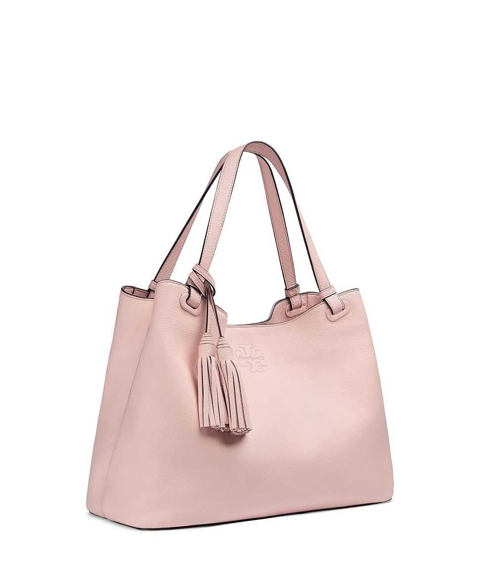 burch thea center zip leather tote in pink lyst burch thea center zip leather tote in pink lyst