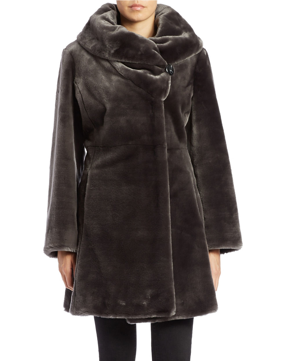 Lyst - Gallery Fitted Faux Fur Coat in Gray