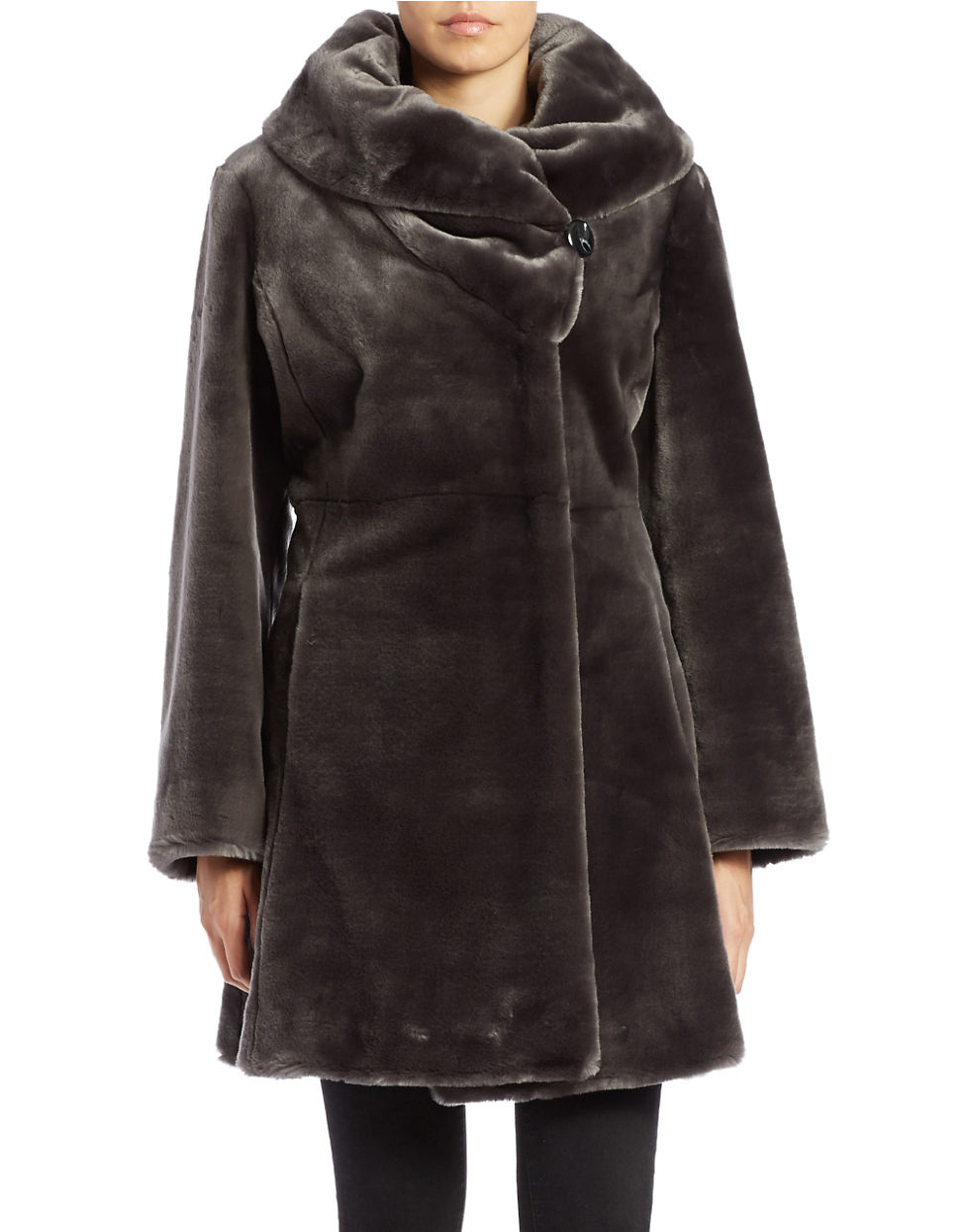 Lyst Gallery Fitted Faux Fur Coat in Gray