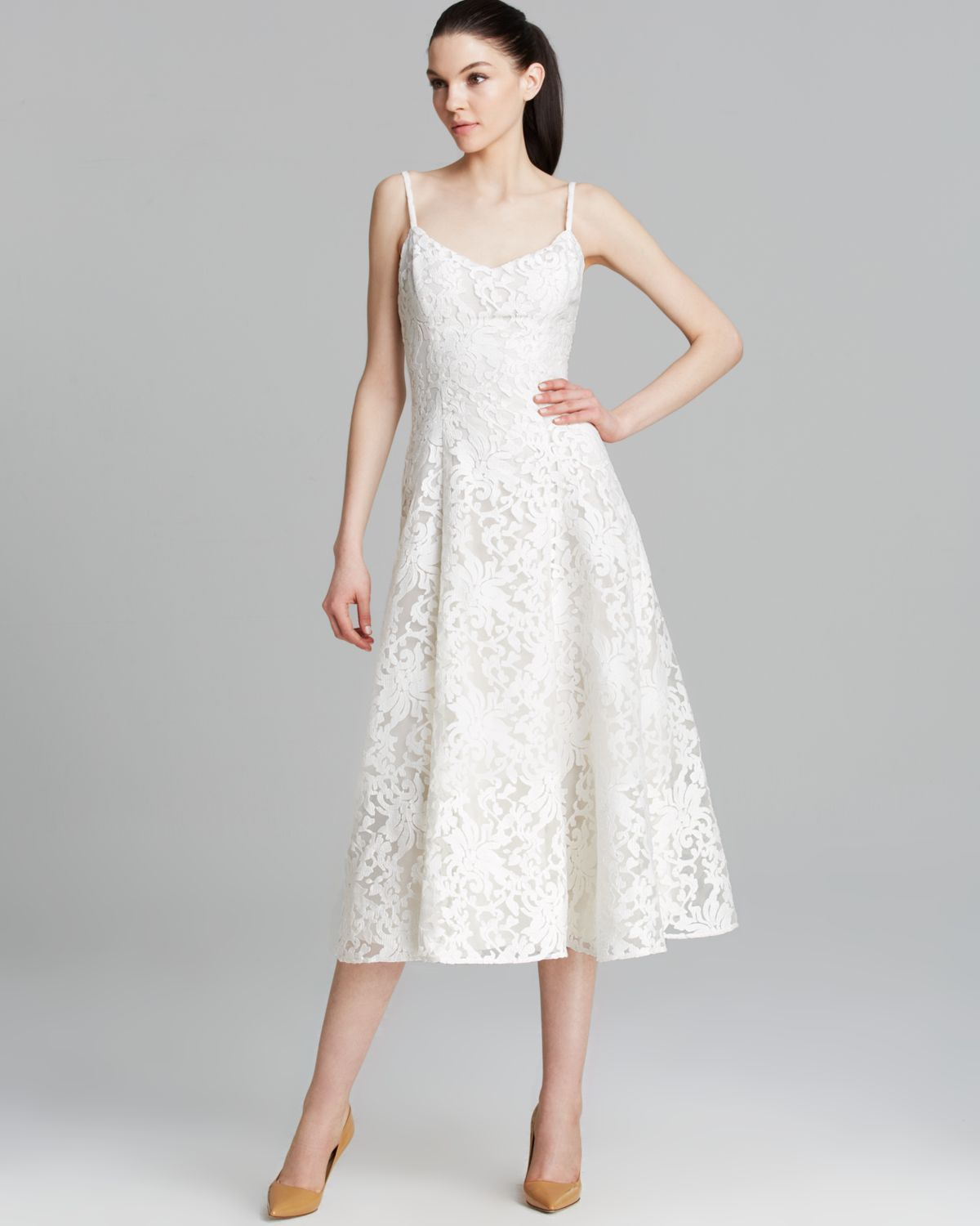 Vera Wang Dress Sleeveless Lace Aline Skirt in White - Lyst