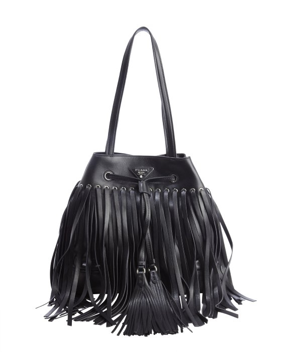 Lyst - Prada Black Leather Fringe Top Handle Bucket Bag in Black