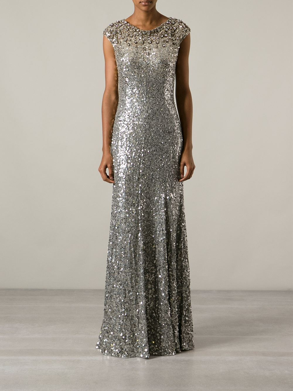 Jenny Packham Sequin Embellished Gown in Metallic - Lyst