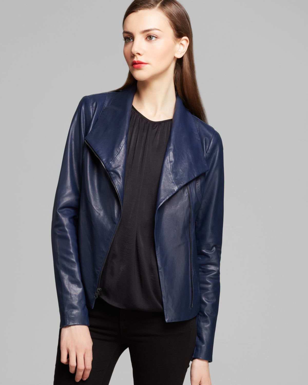 Vince Jacket Scuba Leather In Blue Lyst Gallery