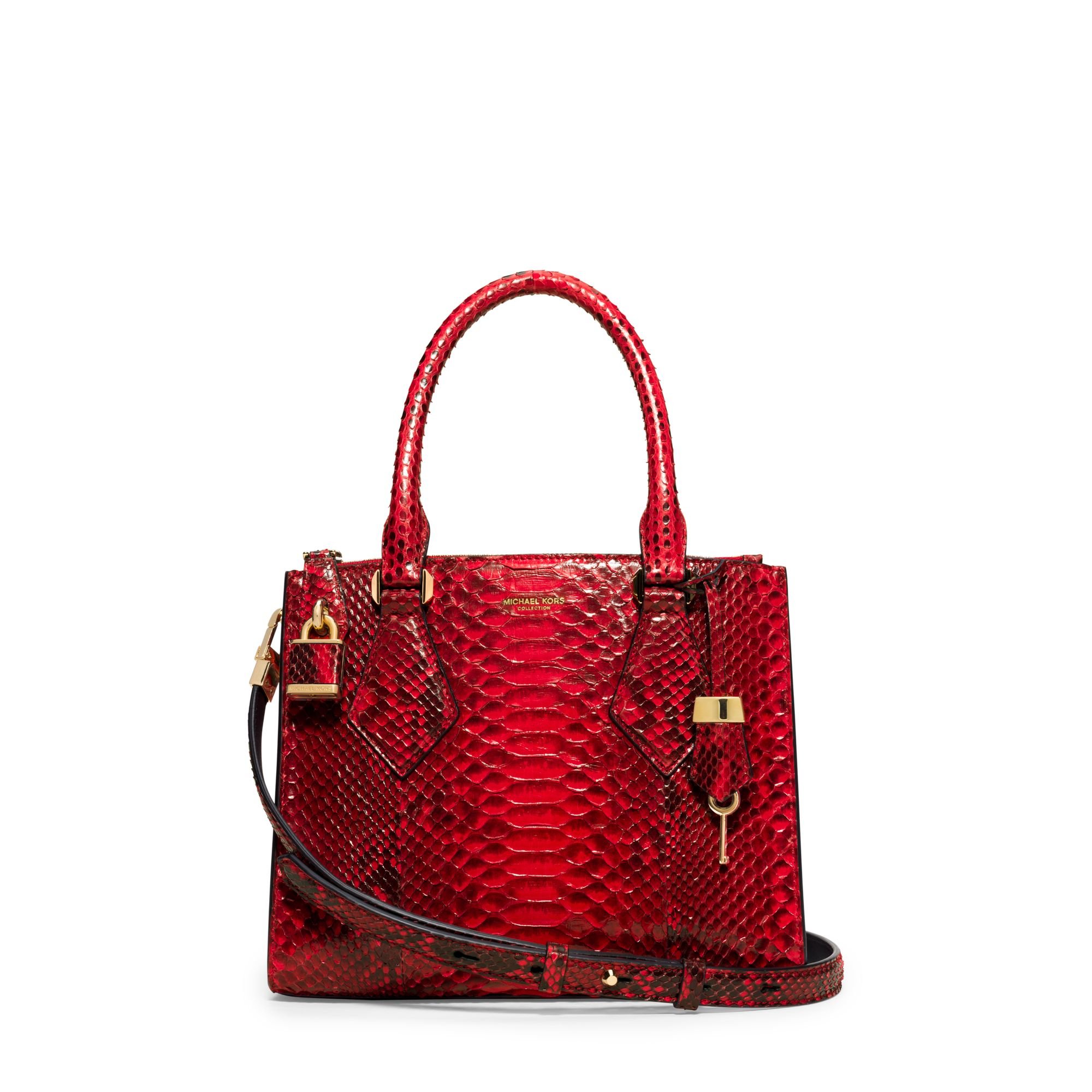 Michael kors Casey Small Python Satchel in Red | Lyst