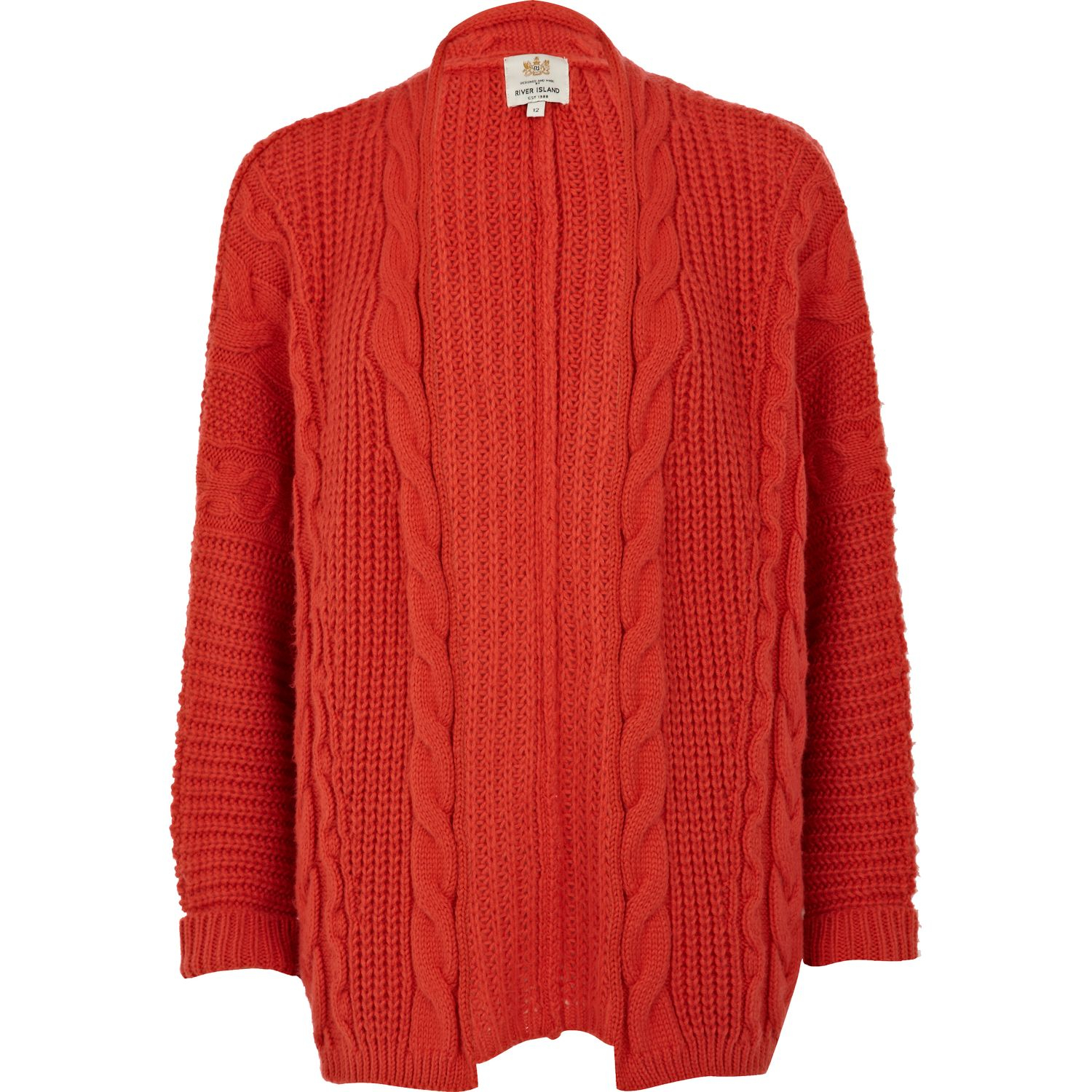 River Island Red Cable Knit Cardigan in Red Lyst