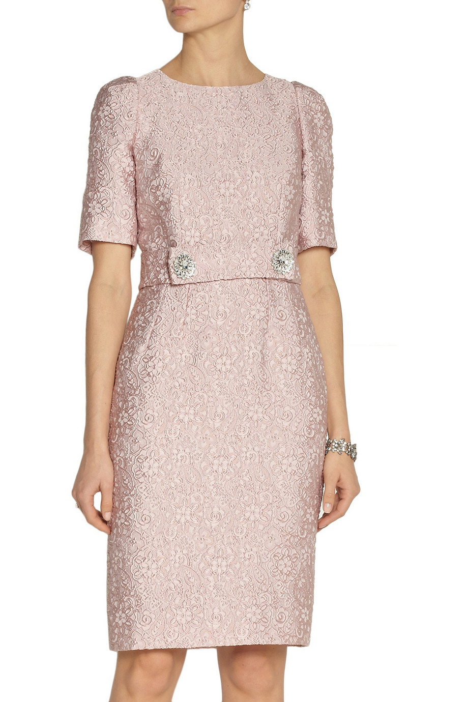 Lyst - Dolce & Gabbana Belted Jacquard Dress in Pink