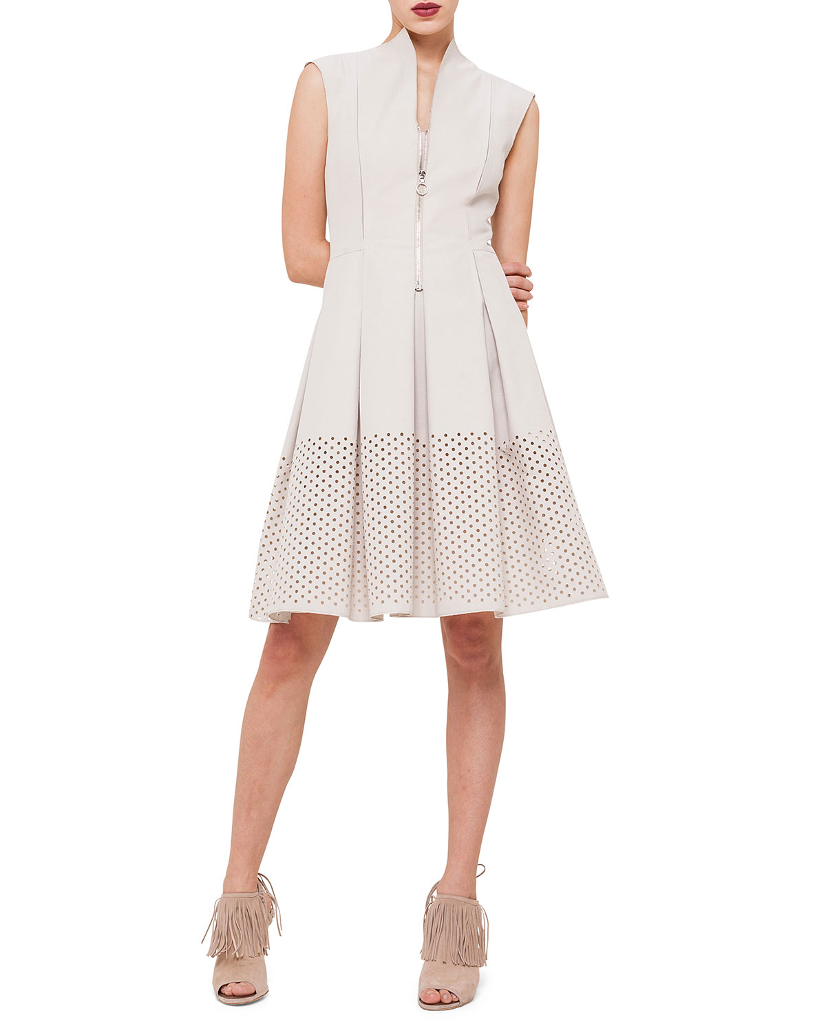 Lyst - Akris Punto Perforated Fit & Flare Dress in Natural