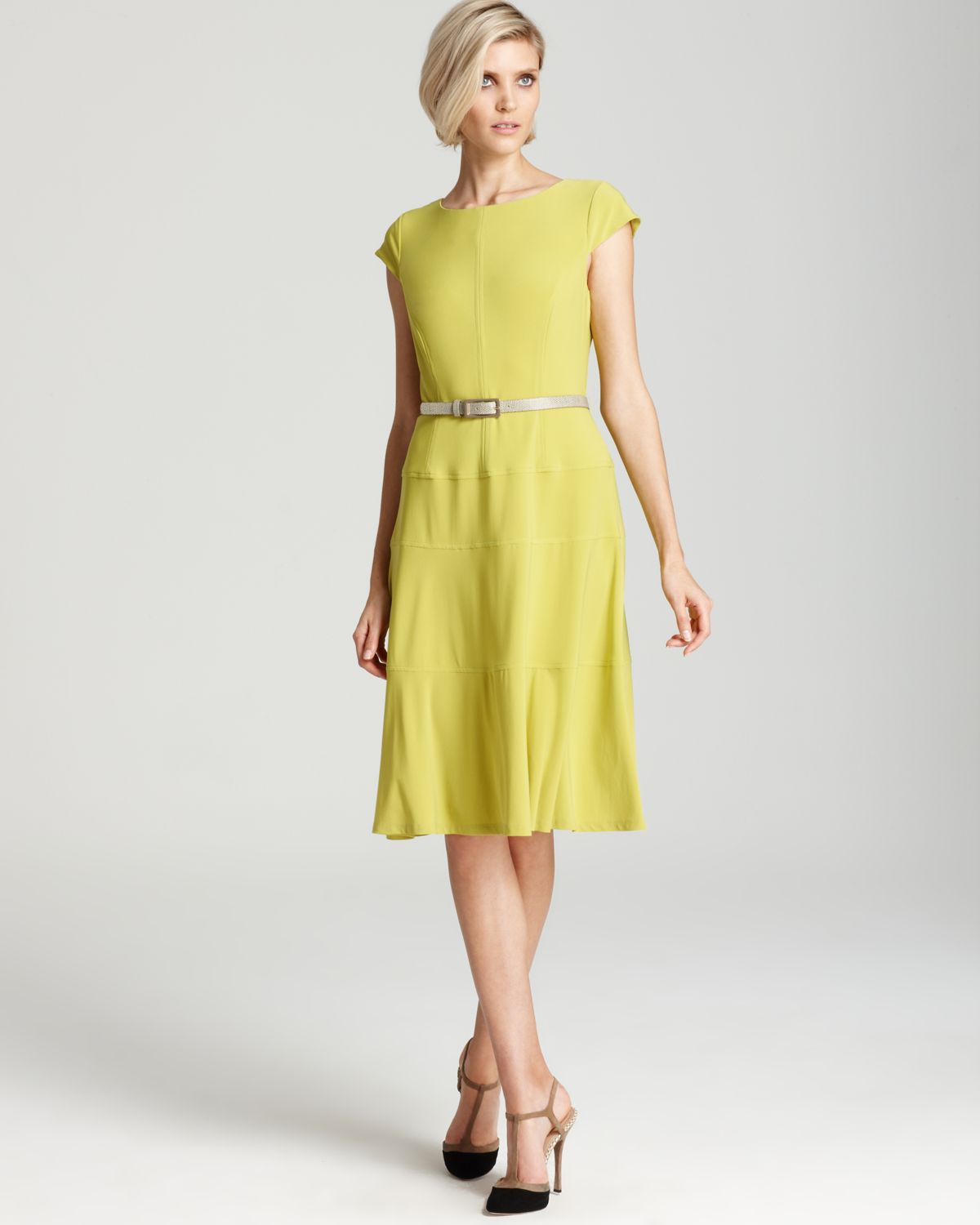 Lyst Anne Klein Dress Cap Sleeve Swing In Green Gallery