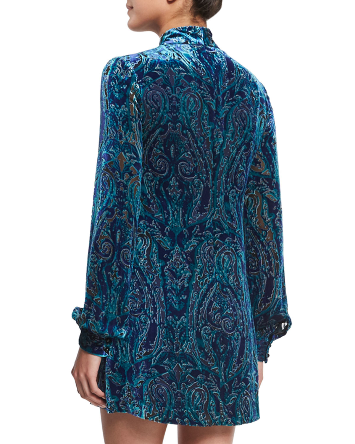 Lyst Nanette Lepore Long Sleeve Velvet Paisley Dress In Blue Gallery
